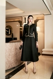 Chân váy dạ tweed xòe rủ cạp cao công sở