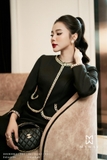 Chân váy dạ tweed xòe rủ cạp cao công sở