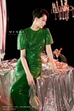 Chân váy ôm lưới dệt kim sa sang trọng