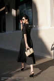 Chân váy xòe Lụa dập ly basic