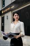 Chân váy A cạp cao trang trí cúc mạ