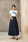 (2 màu) Áo cotton dáng ôm vừa phối cổ tròn