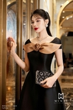 Đầm tiệc cổ tuyền đính hoa 3D