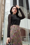 (5 màu) Chân váy xòe hoạ tiết hoa dập nổi