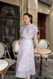 Chân váy xòe Tơ họa tiết hoa tím