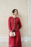 Chân váy xòe Dạ Tweed xếp ly bản lớn