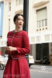Chân váy xòe Dạ Tweed xếp ly bản lớn
