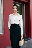 Áo sơ mi Lụa cổ Đức họa tiết đính cúc