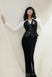 (2 màu) Áo gile cổ tim Simili Leather
