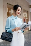 (3 màu) Áo sơ mi kiểu cổ ni đính cúc ngọc