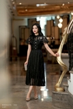 Đầm xòe lưới chấm bi