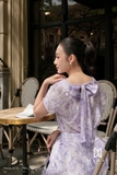 Chân váy xòe Tơ họa tiết hoa tím