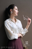 (2 màu) Áo sơ mi suông vừa cổ biến kiểu