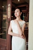 (2 màu) Đầm tiệc xoè cổ thuyền xẻ trước