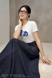 (2 màu) Áo cotton dáng ôm vừa phối cổ tròn