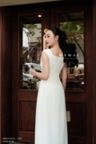 (2 màu) Đầm tiệc xoè cổ thuyền xẻ trước