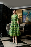 (2 màu) Đầm tiệc Taffeta họa tiết hoa hồng