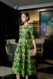 (2 màu) Đầm tiệc Taffeta họa tiết hoa hồng