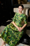 (2 màu) Đầm tiệc Taffeta họa tiết hoa hồng