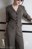 Áo vest dáng cơ bản phối cổ tim