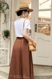 (5 màu) Áo cotton dáng cổ tròn phối hoa 3D