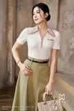 Áo cotton ngắn tay cổ Đức phối màu
