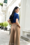 (3 màu) Áo cotton dáng ôm vừa phối cổ Đức