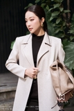 (2 màu) Áo măng tô dáng suông vừa phối cổ biến kiểu