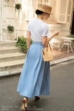 (5 màu) Áo cotton dáng cổ tròn phối hoa 3D