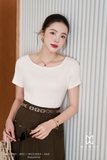 (2 màu) Áo cotton ngắn tay cổ thuyền basic