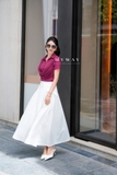 (3 màu) Áo cotton dáng ôm vừa phối cổ Đức