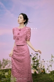 (3 màu) Chân váy Ren hoa dáng A xẻ sau