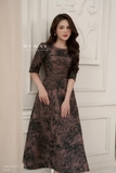 (2 màu) Đầm xòe dáng cổ tròn dài qua bắp