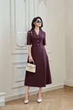 Đầm xòe dáng cổ 2 ve dài qua bắp