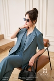 (2 màu) Áo vest công sở cổ 2 ve ngắn tay