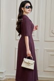 Đầm xòe dáng cổ 2 ve dài qua bắp