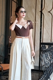 Áo cotton ngắn tay phối viền cổ