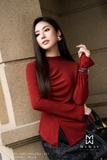 (2 màu) Chân váy chữ A dài trên gối kèm khóa sau