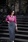 (2 màu) Áo sơ mi Tơ công sở đính hoa