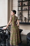 Đầm sơ mi ứng dụng cao hoạ tiết hoa