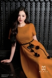 Đầm xòe Gabadine ngắn tay đai hoa