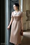 Đầm lụa ứng dụng cao ngắn tay kèm đai
