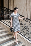 Đầm suông cotton ngắn tay kẻ ngang