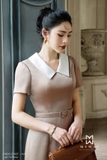 Đầm lụa ứng dụng cao ngắn tay kèm đai