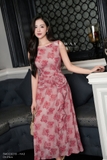 (2 màu) Đầm xòe maxi họa tiết hoa không tay