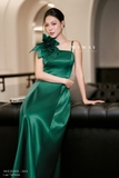 Đầm xòe rủ dáng cổ cách điệu lệch bên phối đính hoa
