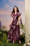 Đầm suông tơ ngắn tay kèm đai