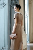 Đầm lụa ứng dụng cao ngắn tay kèm đai