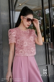 Áo kiểu ren hoa hồng