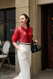 Áo sơ mi ngắn tay viền bèo nhún